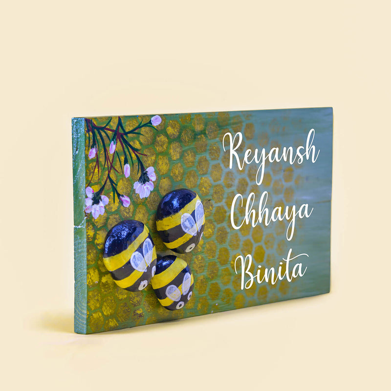 Hand-painted Honey Bees Pebble Nameboard