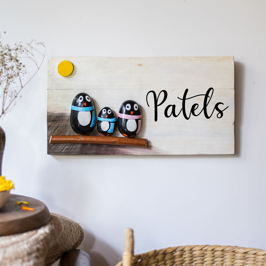 Hand-painted Pebble Art Nameboard For Family Of 3