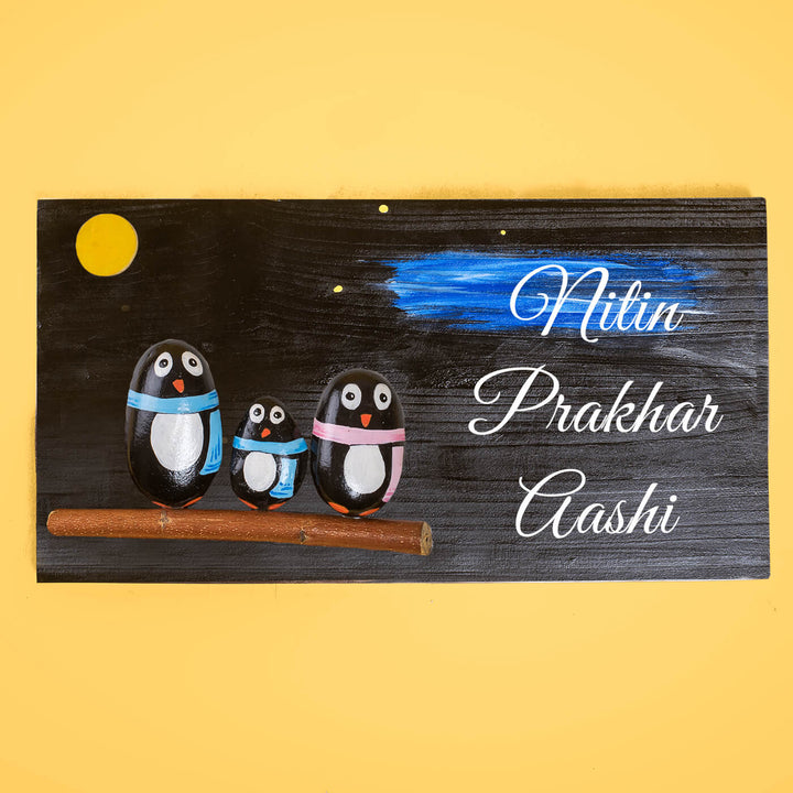 Hand-painted Pebble Art Nameboard For Family Of 3 - Zwende