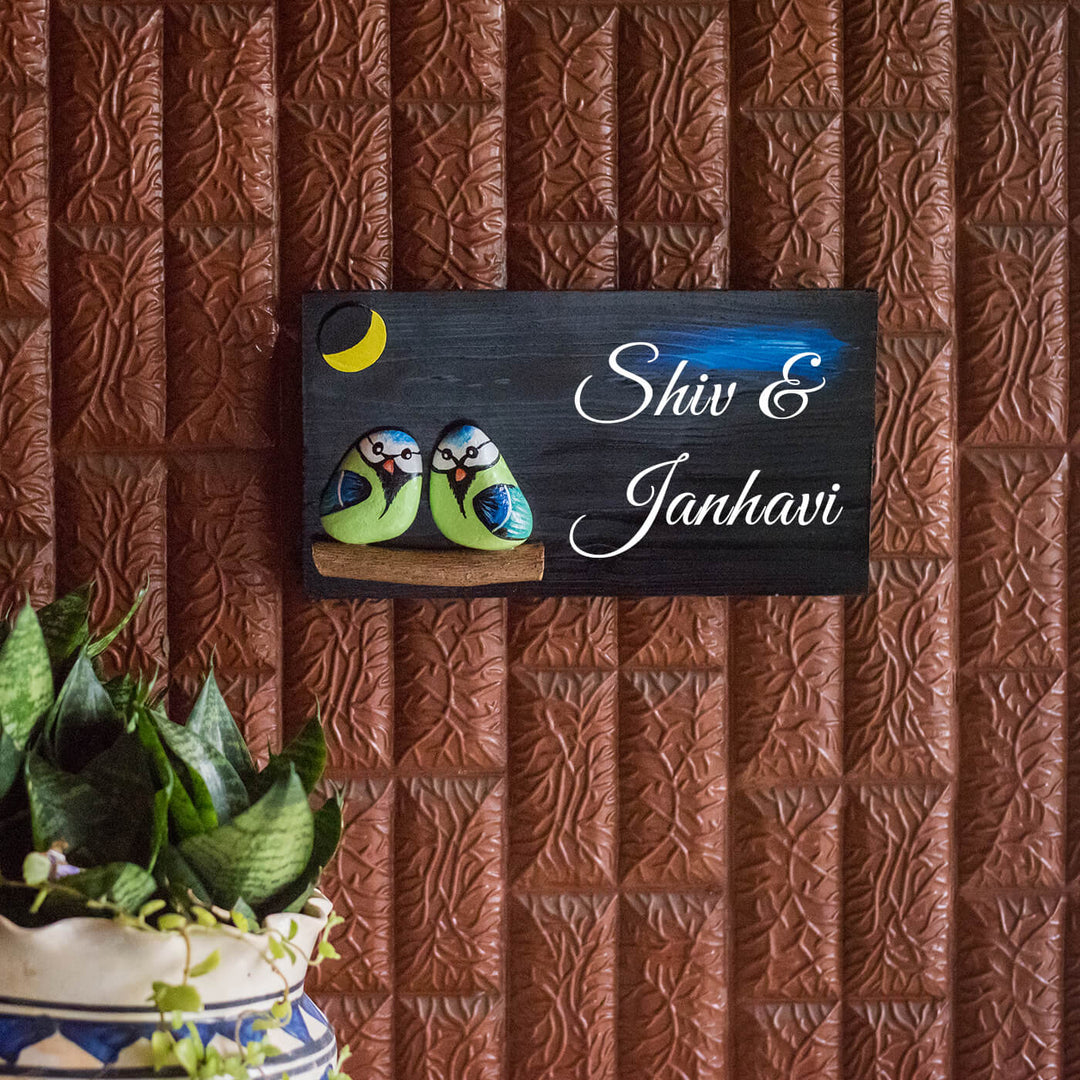 Hand-painted Pebble Art Couples Nameboard
