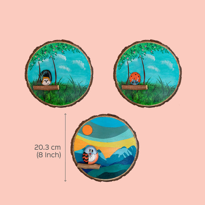 Handpainted Sibling Pebble Art Monkey Tree Bark Kids Nameboard
