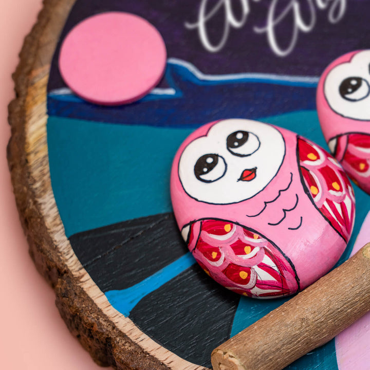 Handpainted Pebble Art Owl Tree Bark Kids Nameboard for Girls