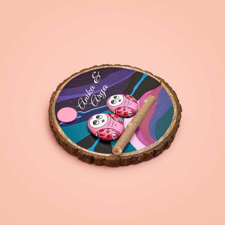 Handpainted Pebble Art Owl Tree Bark Kids Nameboard for Girls