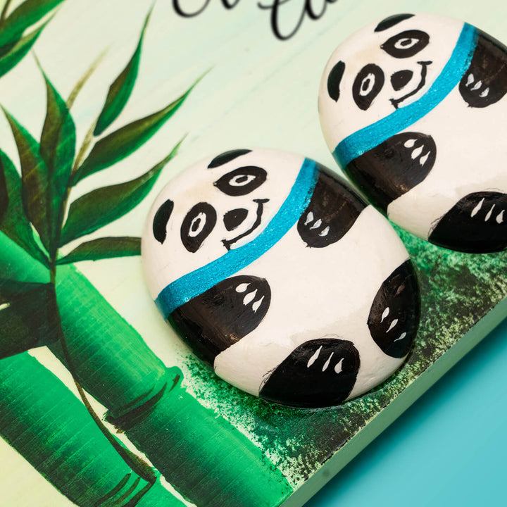 Handpainted Panda Pebble Art and Wood Kids Nameboard