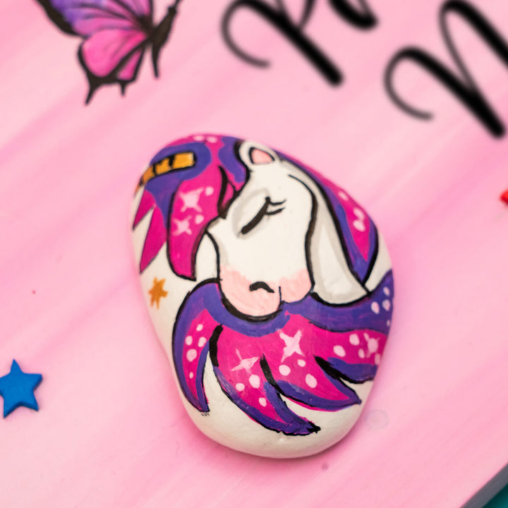 Handpainted Sibling Pebble Art Unicorn Kids Nameboard