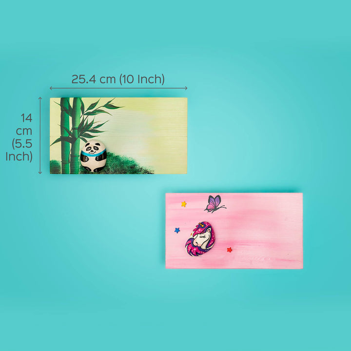 Handpainted Panda Pebble Art and Wood Kids Nameboard
