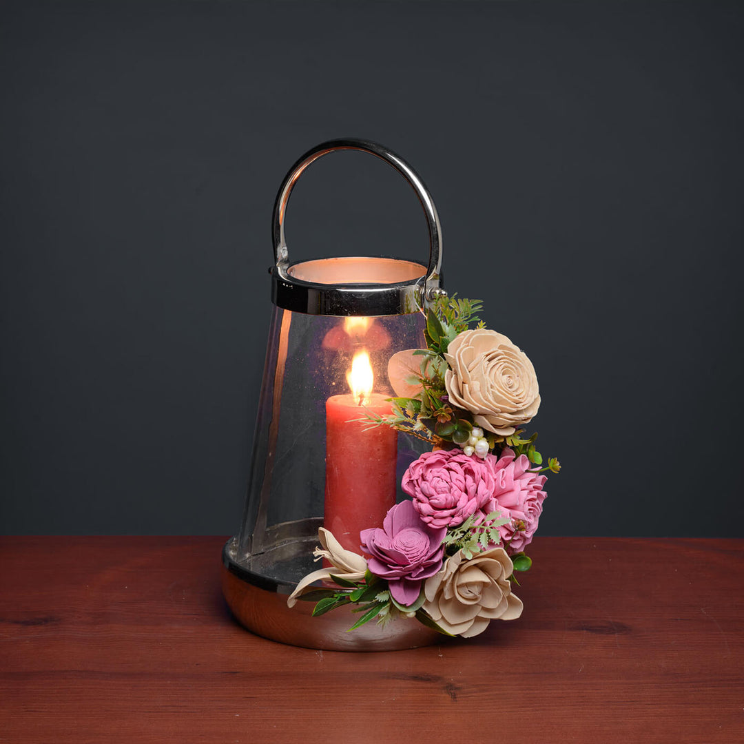 Handmade Nora Candle Holder With Sola Wood Floral Arrangement
