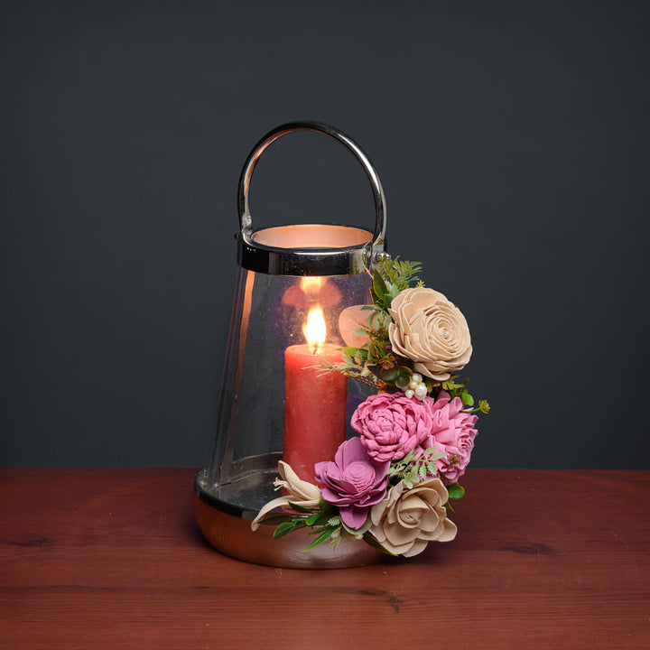 Handmade Nora Candle Holder With Sola Wood Floral Arrangement