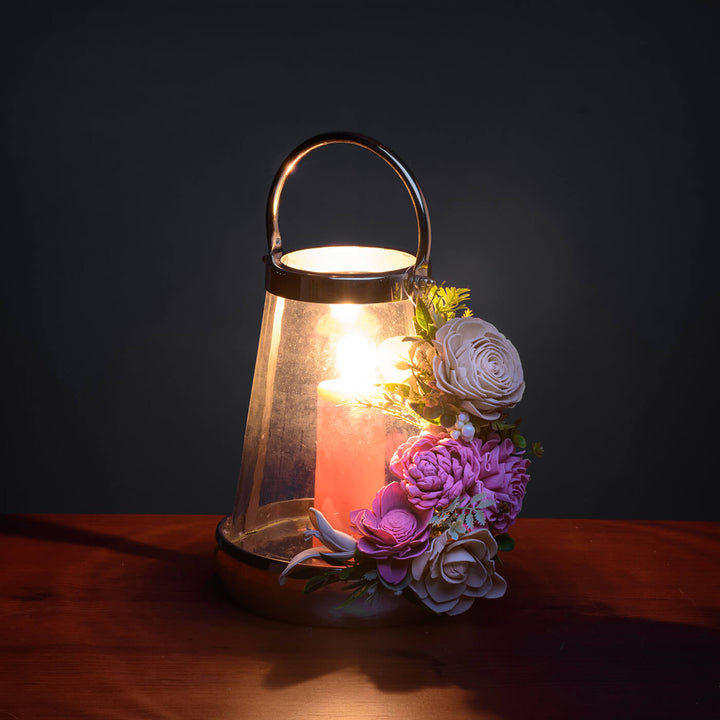 Handmade Nora Candle Holder With Sola Wood Floral Arrangement
