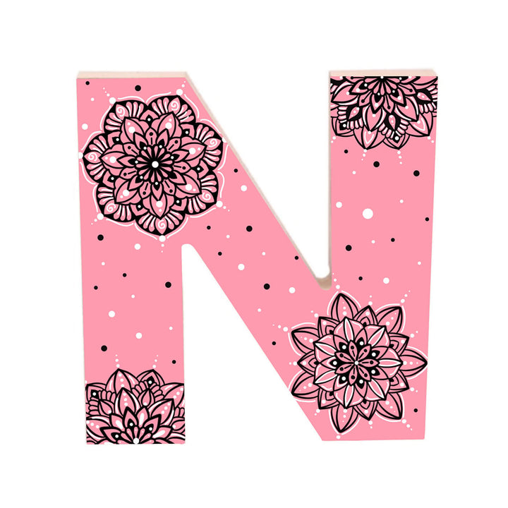 Wall Mountable & Tabletop Mandala Doodle Alphabet - Rose Pink