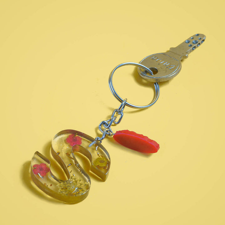 Personalized Letter Key Chain - Red & Yellow Flowers