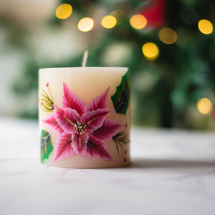 One Stroke Art Hand-painted Candle - Floral Pink