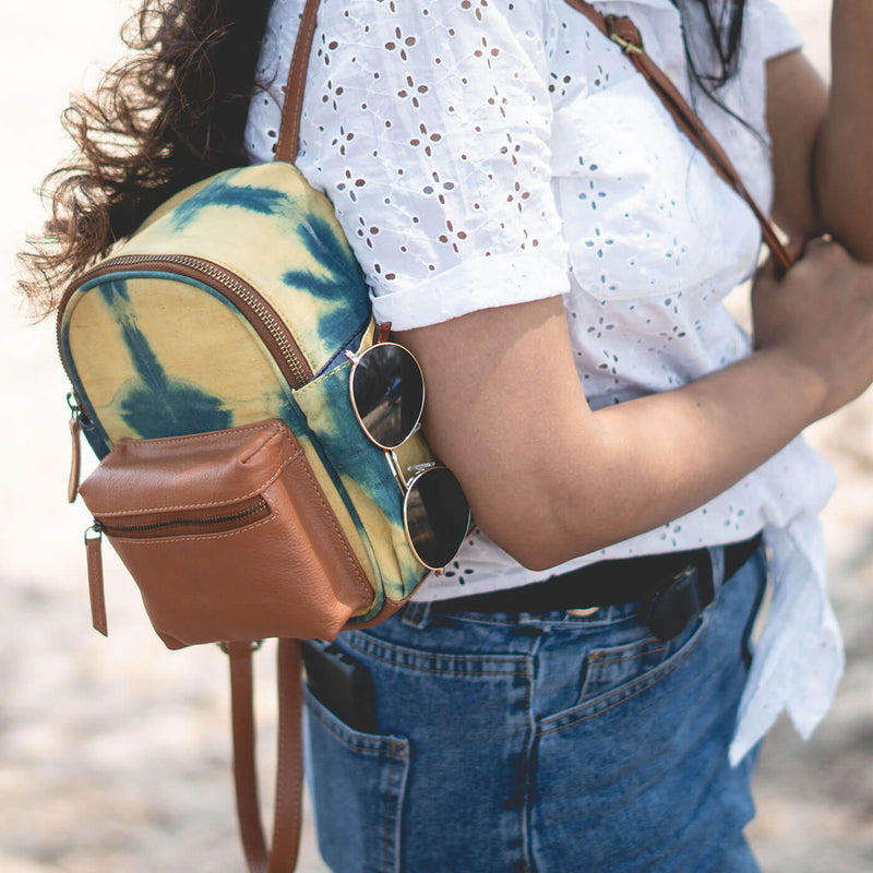 Shibori Mini Backpack - Yellow & Blue