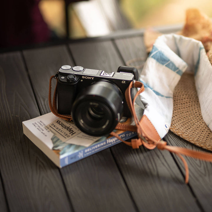 Wide Shibori Camera Strap - Blue