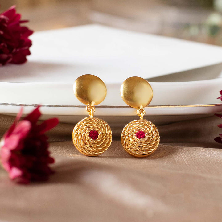 Embroidered Oriana Golden Earrings