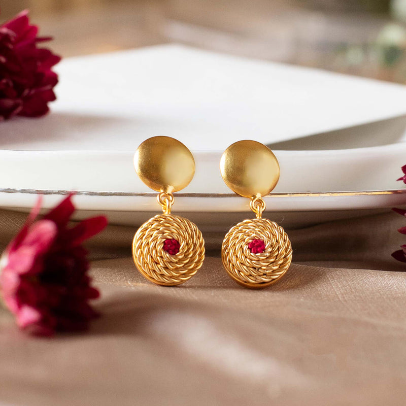 Embroidered Oriana Golden Earrings