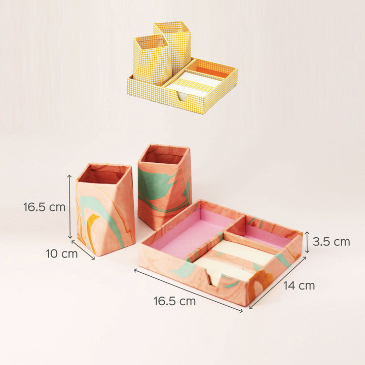 Marble Pattern Desk Organiser Set