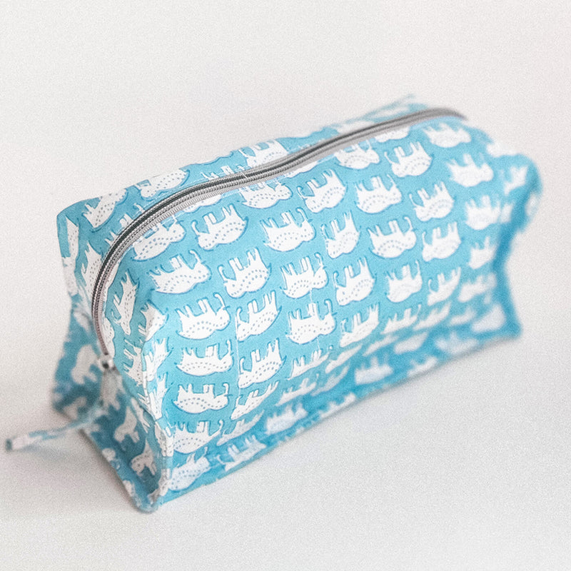 Blue Elephant Motif Travel Makeup Organizer