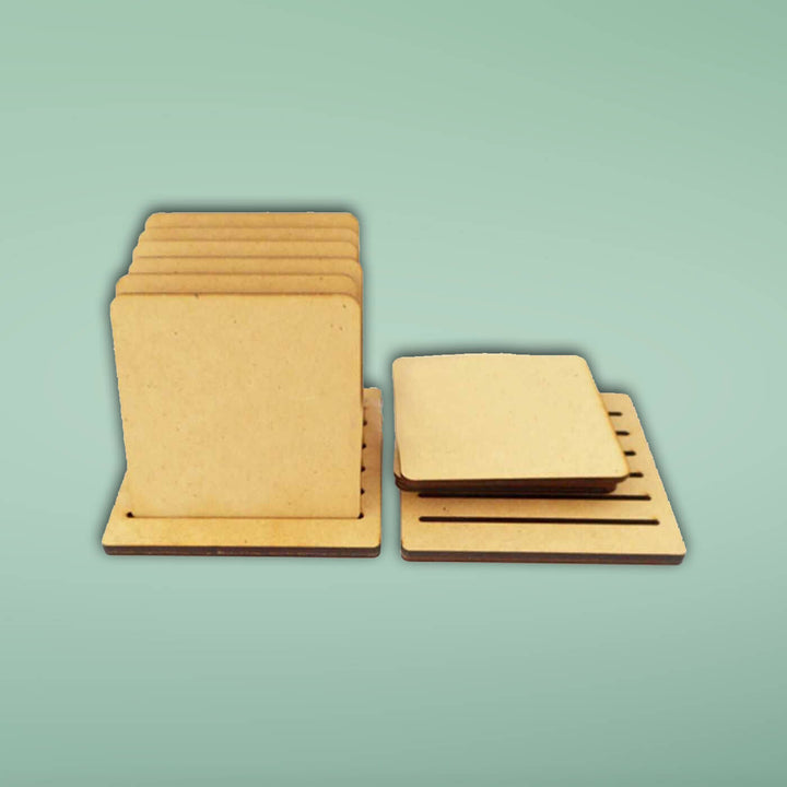 Saver Bundle - Ready-To-Paint MDF Square Coaster Bases with Stand - KP021