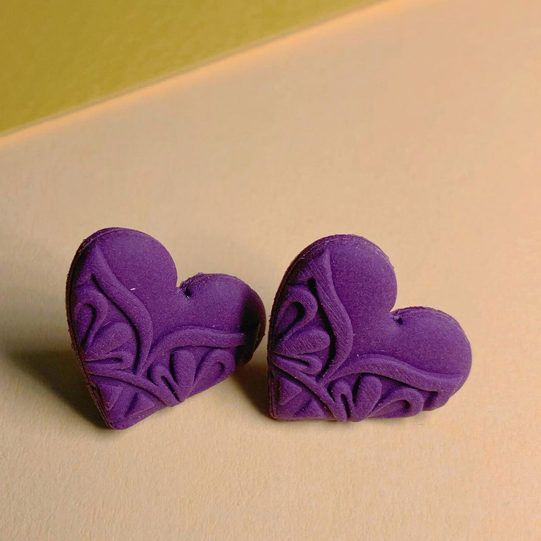Handmade Clay Heartline Stud Earrings