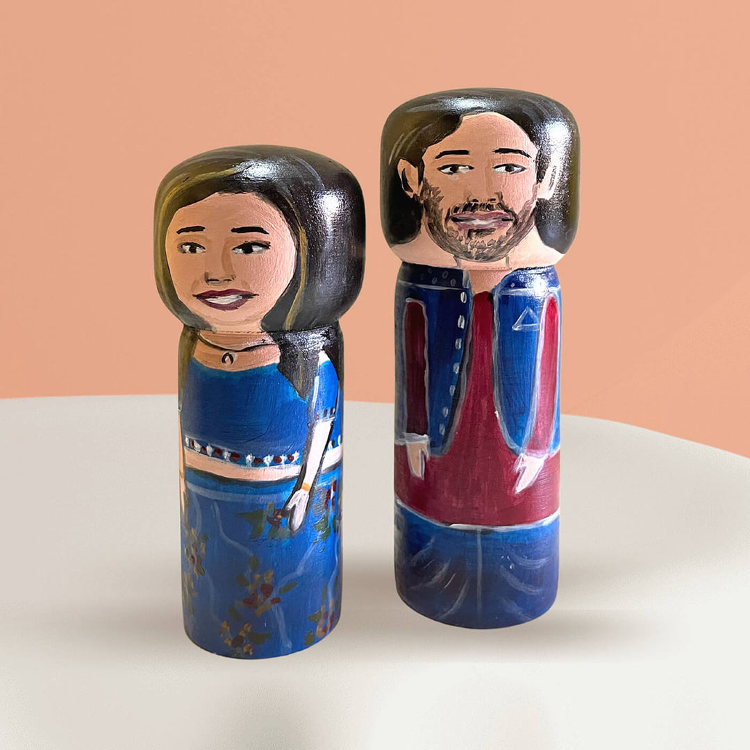 Handpainted Wooden Personalised Couple Dolls - Large