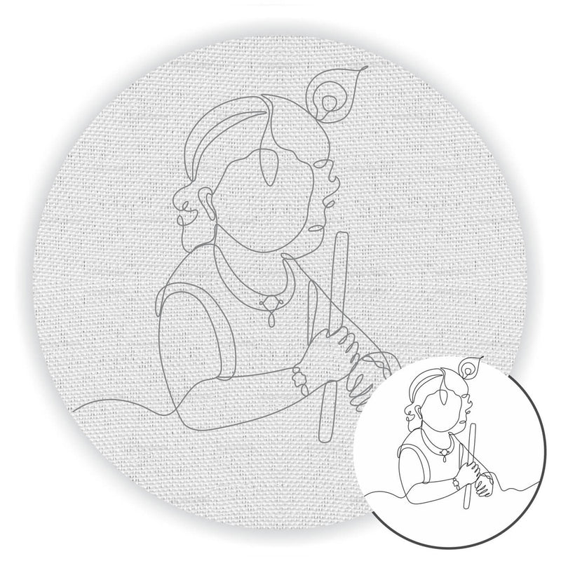 Pre Marked Canvas Base in Line Art - Young Krishna - 3055