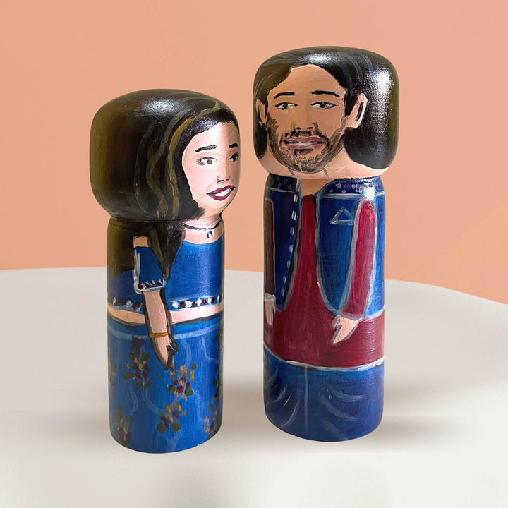 Handpainted Wooden Personalised Couple Dolls - Large