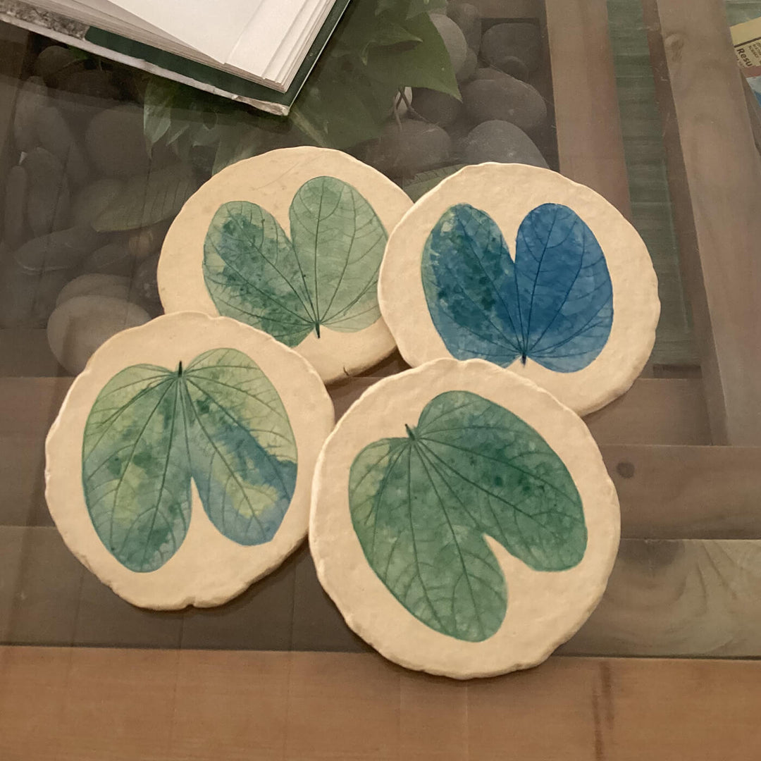 Handcrafted Leaf Imprint Coasters - Orchid Tree