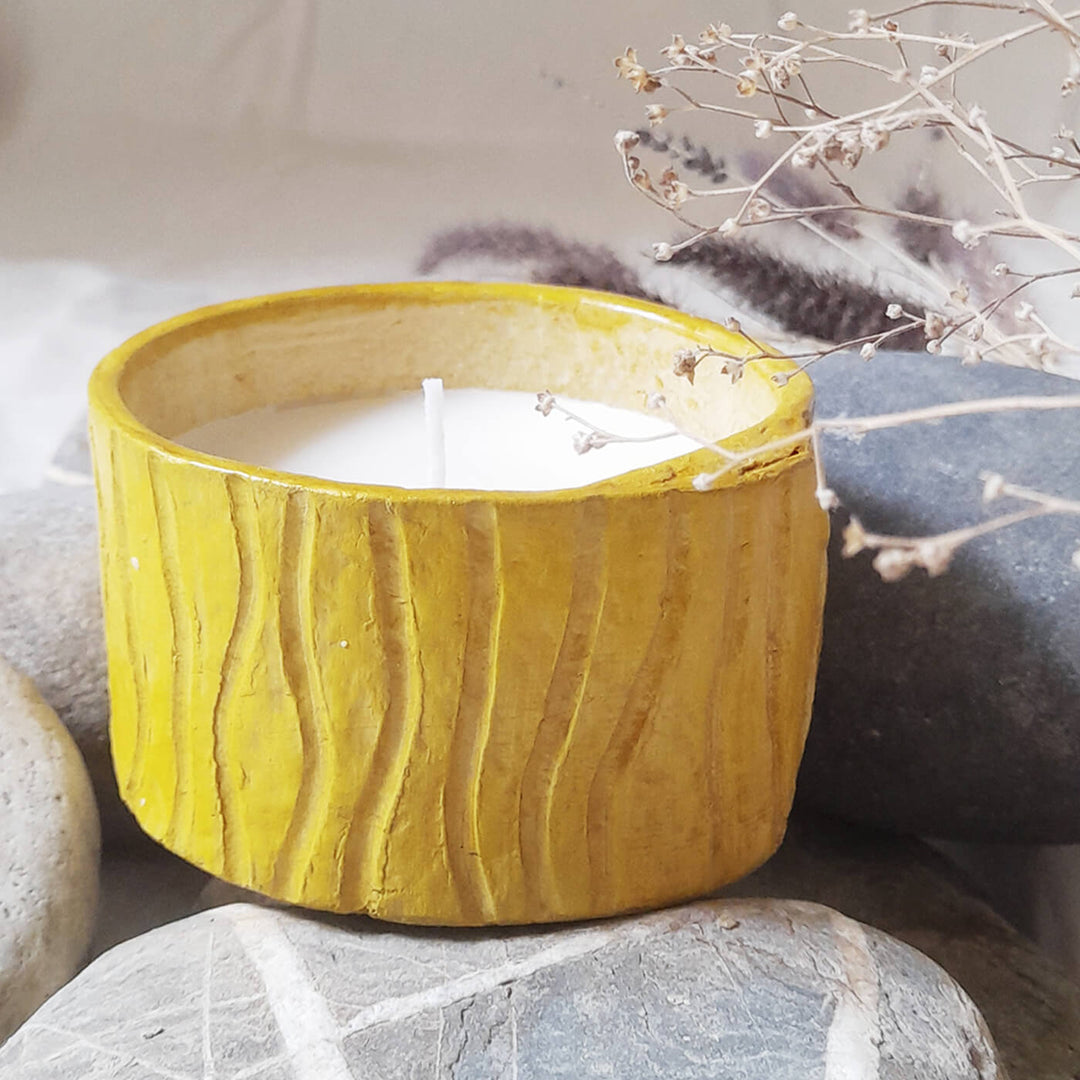Wave Textured Soy Wax Paper-mache Candle