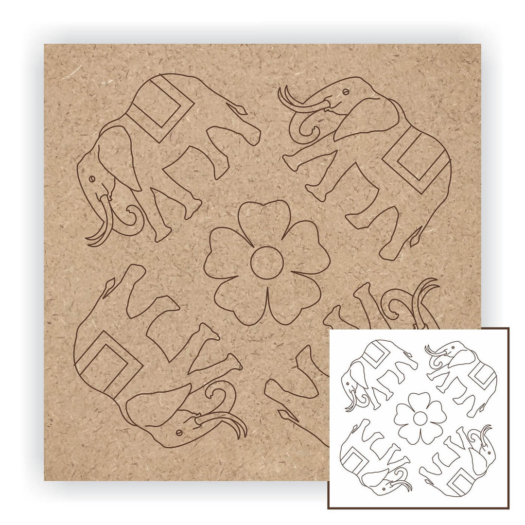 Pre Marked MDF Base - Elephant Quad - 8 Inches