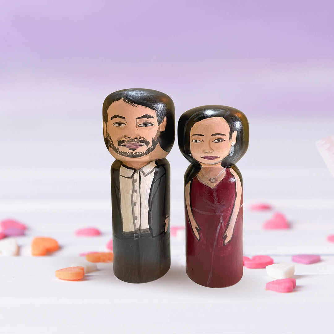 Personalized Anniversary Handpainted Wooden Couple Dolls - Large