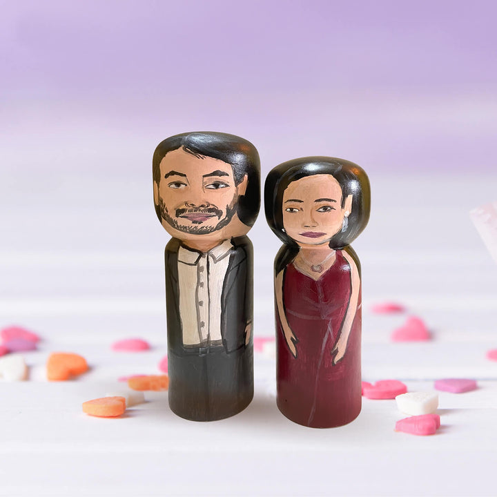 Personalized Anniversary Handpainted Wooden Couple Dolls - Large