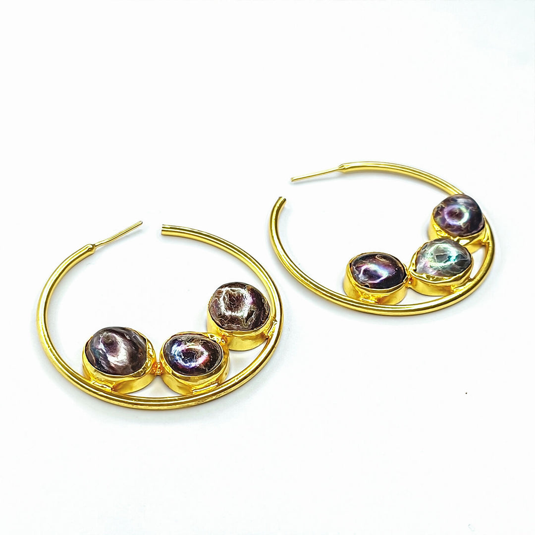 Classic Moon Hoops - Black Pearls