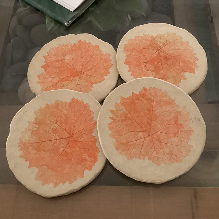 Handcrafted Leaf Imprint Coasters - Light Orange