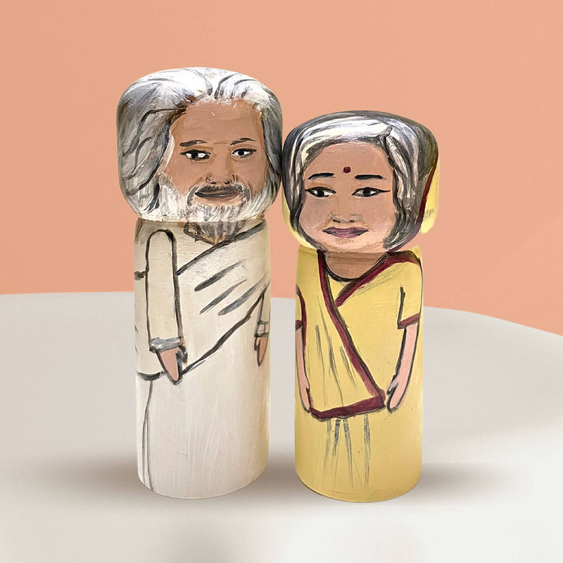 Handpainted Wooden Personalised Dolls for Elderly Couples - Large