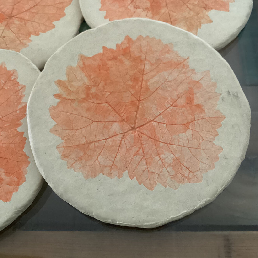 Handcrafted Leaf Imprint Coasters - Light Orange
