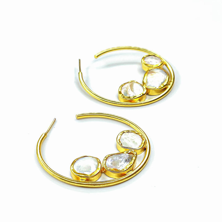 Classic Moon Hoops - White Pearls