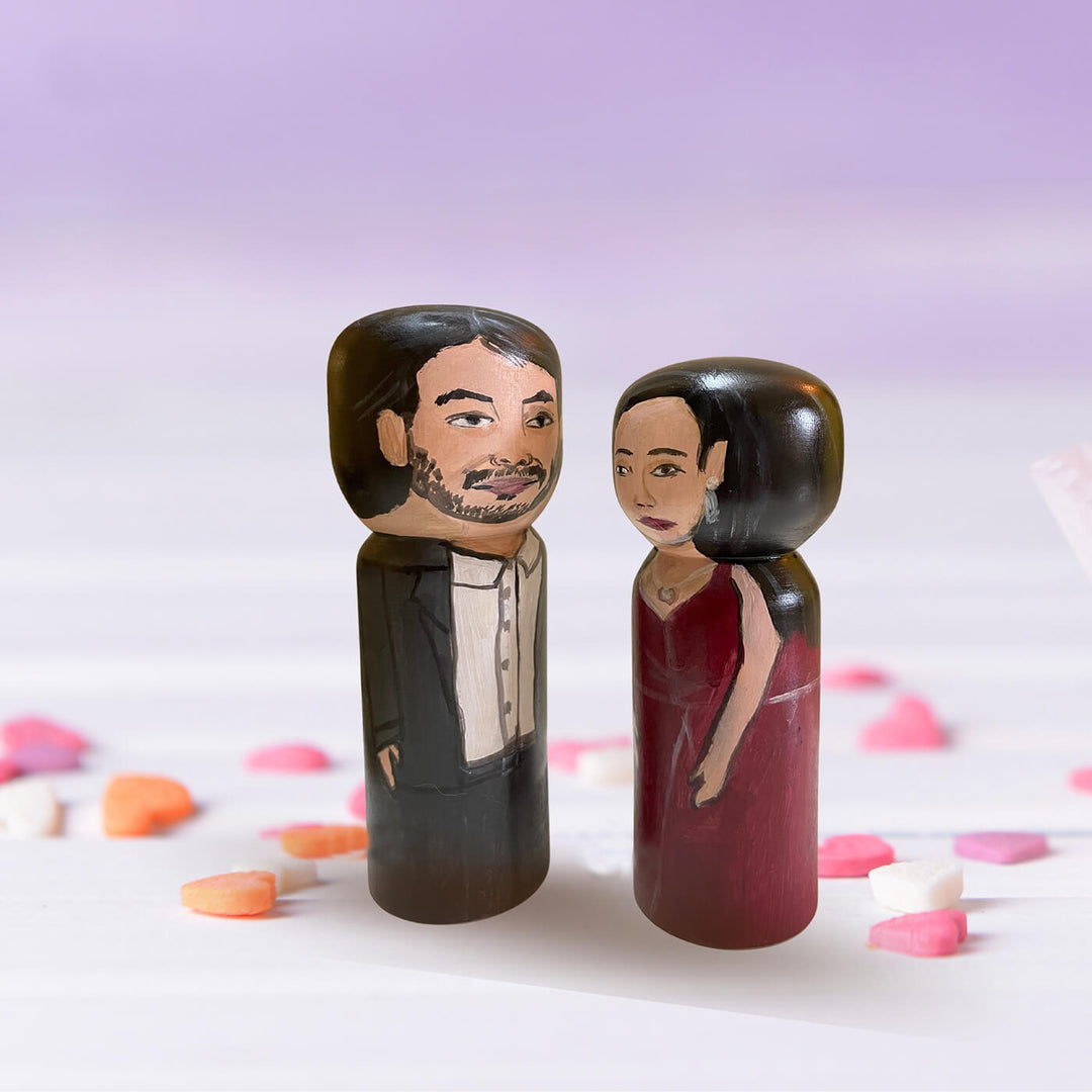 Personalized Anniversary Handpainted Wooden Couple Dolls - Large