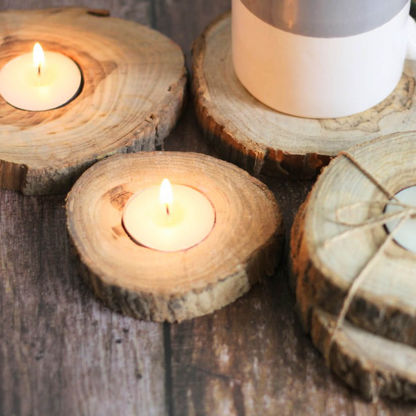 Buy Natural Wooden Bark Coaster & Tealight Candle Holders Online On Zwende