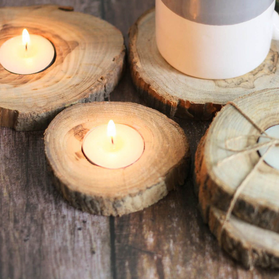 Natural Wooden Bark Coaster & Tealight Candle Holders