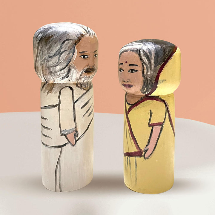 Handpainted Wooden Personalised Dolls for Elderly Couples - Large