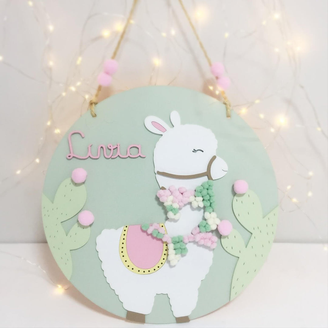 Quirky Painted Nameboard For Kids Cute Sheep - Hanging Front View with Name Personalization