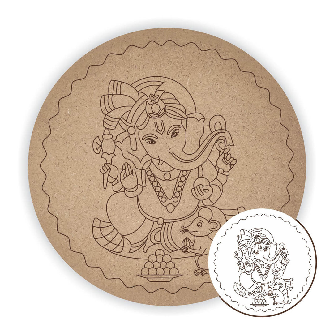 Divine Pre Marked MDF Base - Ganesha and Mushak - 8 Inches