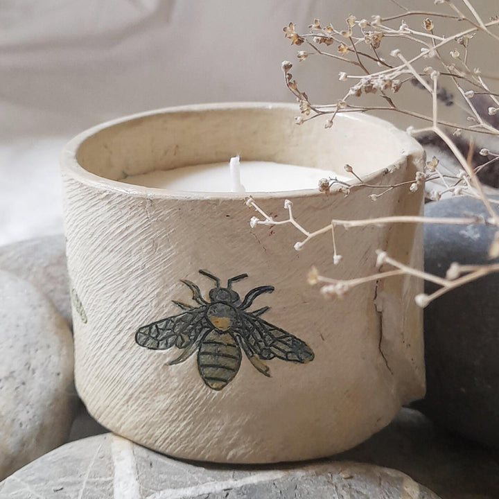 Green Honeybee Soy Wax Paper-mache Candle