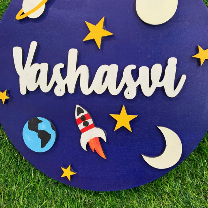 Quirky Painted Nameboard for Kids - Space Theme