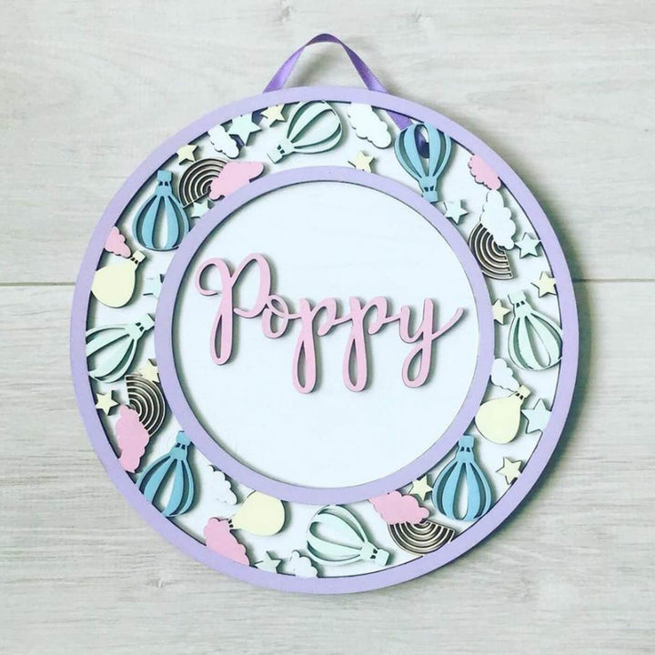 Painted Nameboard for Kids - Name with Air Balloon Border