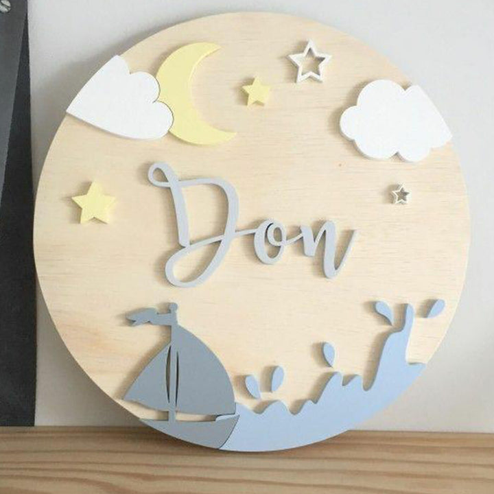 Painted Nameboard For Kids Sea Boat Theme - Front View with Name Personalization