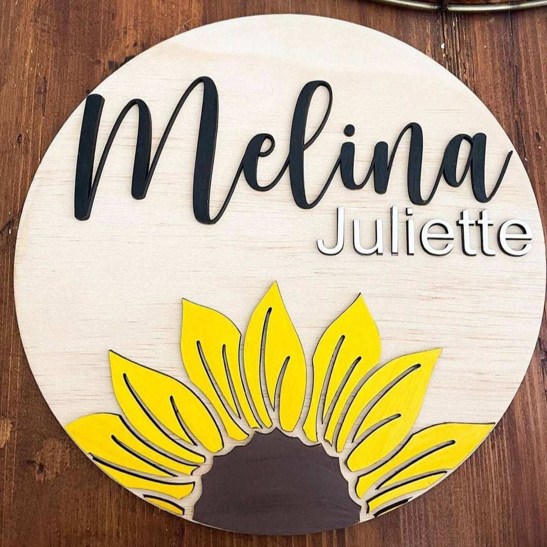 Painted Nameboard For Kids Sunflower - Front View with Name Personalization