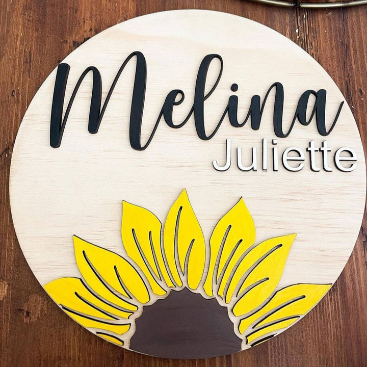 Painted Nameboard For Kids Sunflower - Front View with Name Personalization