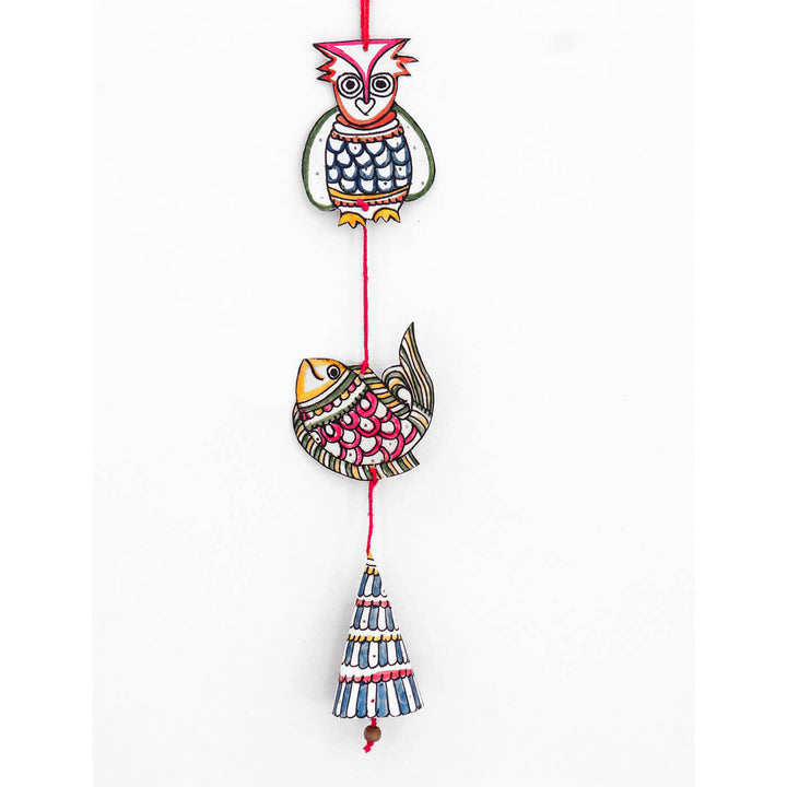 Hand-painted Owl & Fish Tholu Puppet Hanging
